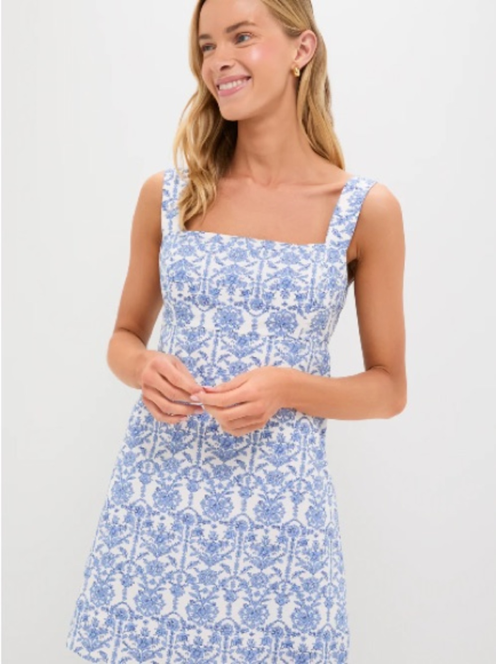 NWT Hyacinth House Blue & White Volos Square-Neck Mini Dress